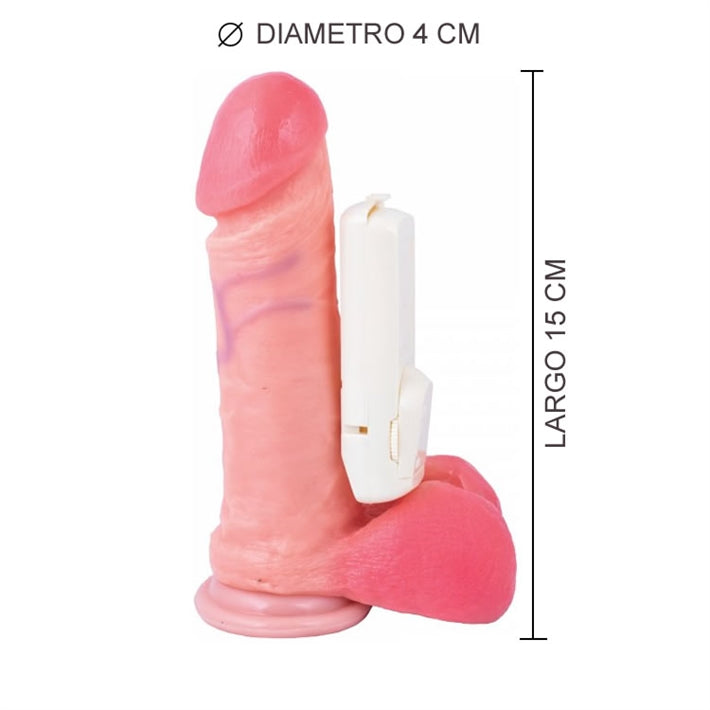 Vibrador Seis Pulgadas RealSkin | Vibración, Ventosa y Testículos (15cm)