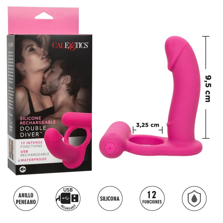 Anillo de Doble Penetración con Vibrador | Juguete para Parejas USB