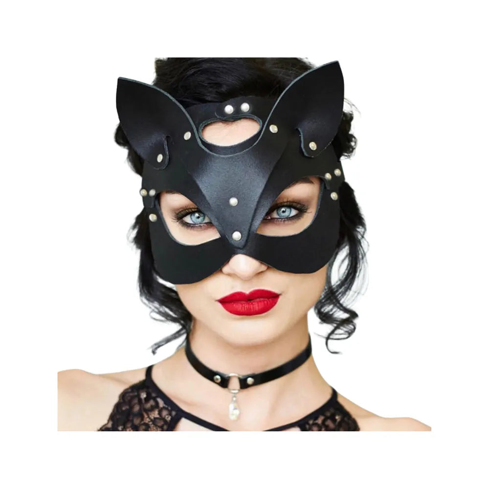 Antifaz de Gatita Sexy | Máscara de Eco Cuero para Juego de Roles