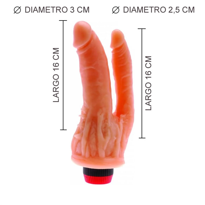 Doble Vibrador RealSkin | Penetración Vaginal y Anal Simultánea
