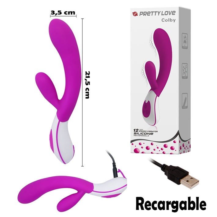 Vibrador Conejo Colby | 12 Funciones USB para Punto G y Clítoris