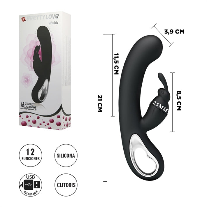 Vibrador Conejo Webb | 12 Funciones USB para Punto G y Clítoris