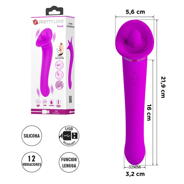 Vibrador Punto G con Lengua Faust | 12+12 Funciones USB