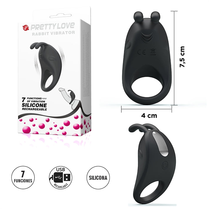Anillo Vibrador Conejo Noir Bunny | 7 Funciones USB para Parejas