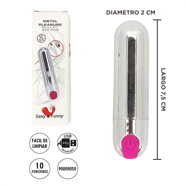Bala Vibradora Potente Sextans | 10 Modos Recargable por USB
