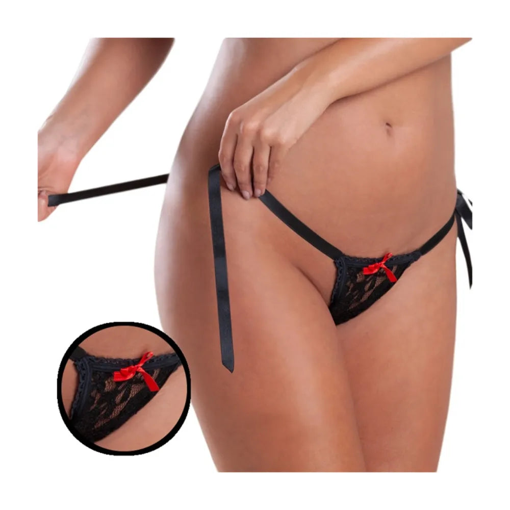 Tanga de Encaje con Cintas Regulables | Lencería Sexy Talle Único
